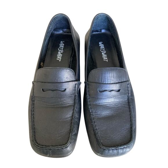 Vintage 90s Y2k What’s What Aerosoles Black Leather Square Toe Penny Loafers 7 - Picture 5 of 8